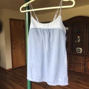 Blue tank with lace straps and keyhole back